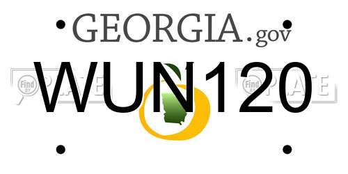 WUN120 Georgia License Plate