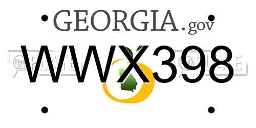 WWX398 Georgia License Plate