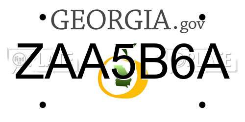 ZAA5B6A Georgia License Plate