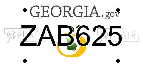 ZAB625 Georgia License Plate