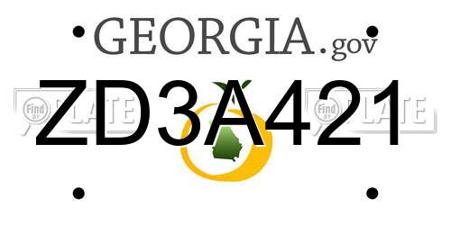 ZD3A421 Georgia License Plate