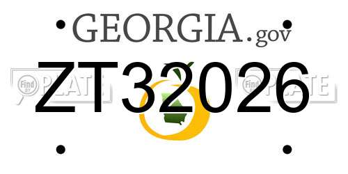 ZT32026 Georgia License Plate
