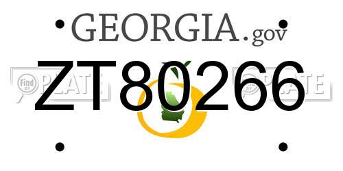 ZT80266 Georgia License Plate