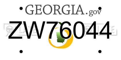 ZW76044 Georgia License Plate