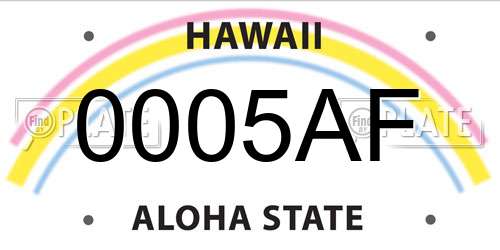 0005AF Hawaii License Plate