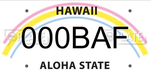 000BAF Hawaii License Plate