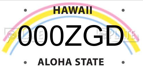 000ZGD Hawaii License Plate