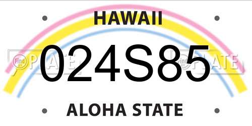 024S85 Hawaii License Plate