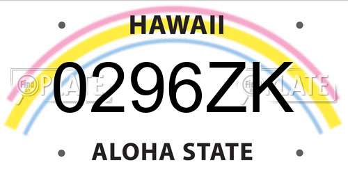 0296ZK Hawaii License Plate