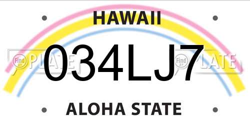 034LJ7 Hawaii License Plate