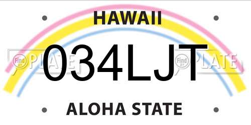 034LJT Hawaii License Plate