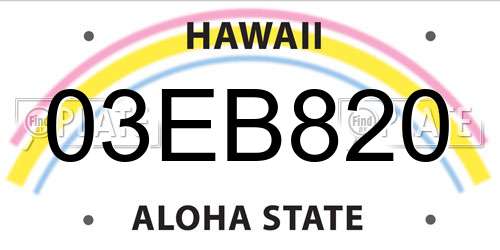 03EB820 Hawaii License Plate