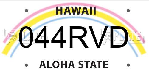 044RVD Hawaii License Plate