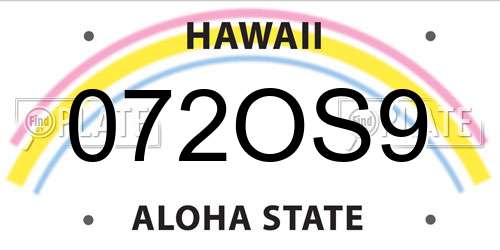 072OS9 Hawaii License Plate