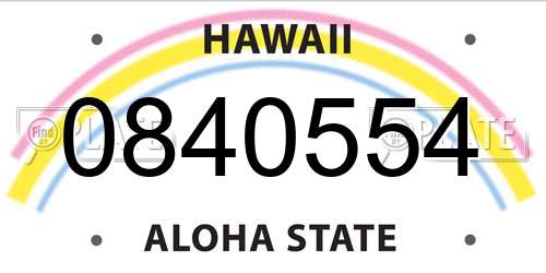 0840554 Hawaii License Plate