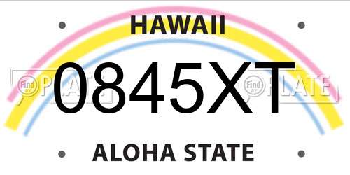 0845XT Hawaii License Plate
