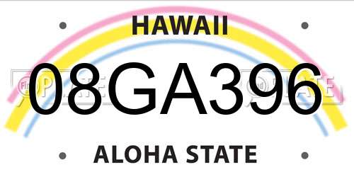 08GA396 Hawaii License Plate