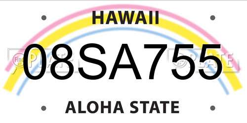 08SA755 Hawaii License Plate