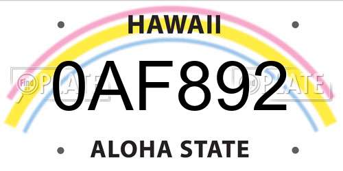 0AF892 Hawaii License Plate