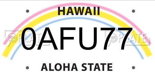 0AFU77 Hawaii License Plate