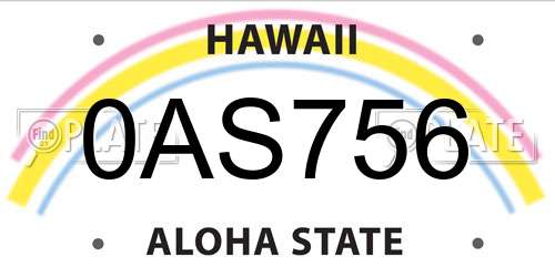 0AS756 Hawaii License Plate