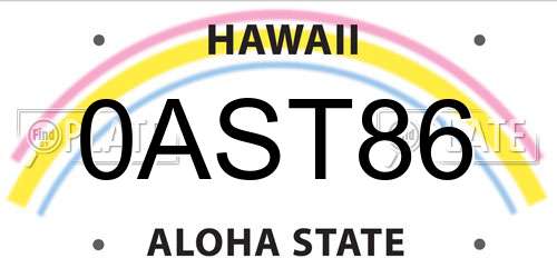0AST86 Hawaii License Plate