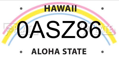 0ASZ86 Hawaii License Plate
