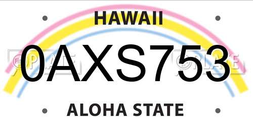 0AXS753 Hawaii License Plate
