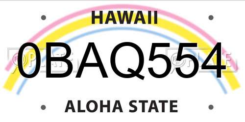 0BAQ554 Hawaii License Plate