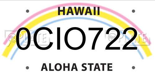 0CIO722 Hawaii License Plate