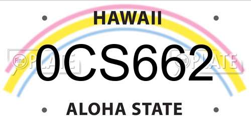 0CS662 Hawaii License Plate