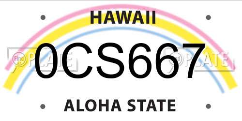 0CS667 Hawaii License Plate
