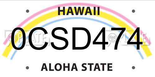 0CSD474 Hawaii License Plate