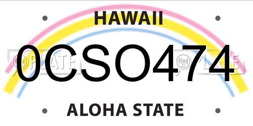 0CSO474 Hawaii License Plate