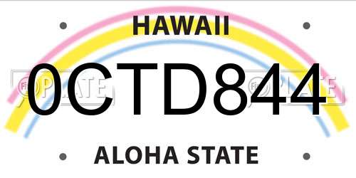 0CTD844 Hawaii License Plate