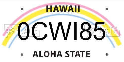 0CWI85 Hawaii License Plate