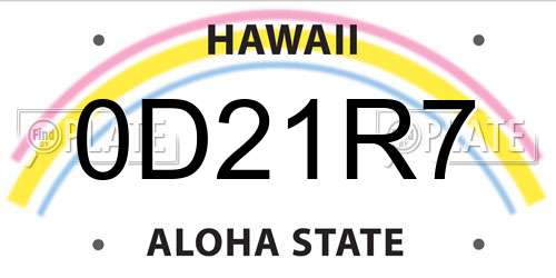 0D21R7 Hawaii License Plate