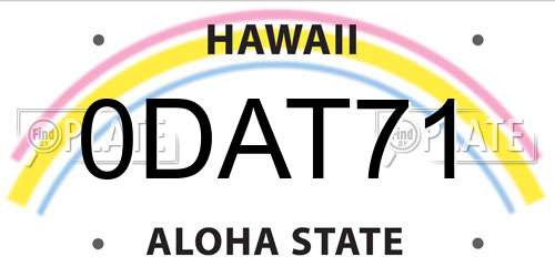 0DAT71 Hawaii License Plate