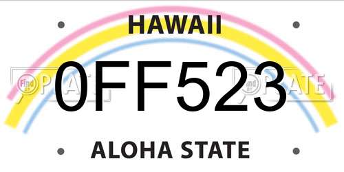 0FF523 Hawaii License Plate