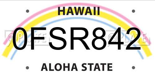 0FSR842 Hawaii License Plate