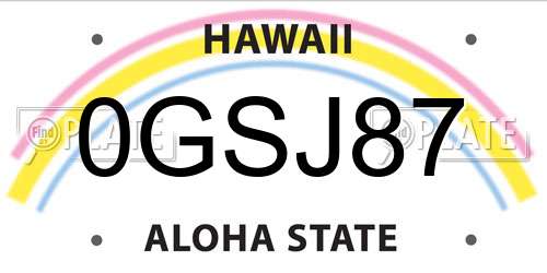 0GSJ87 Hawaii License Plate