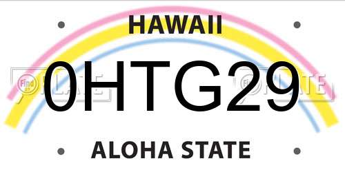 0HTG29 Hawaii License Plate