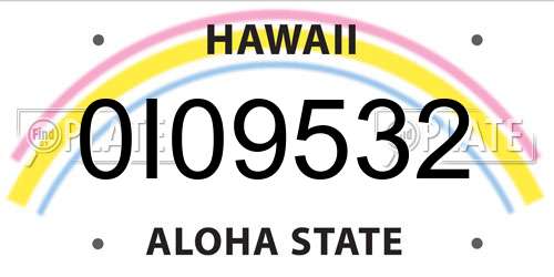 0I09532 Hawaii License Plate