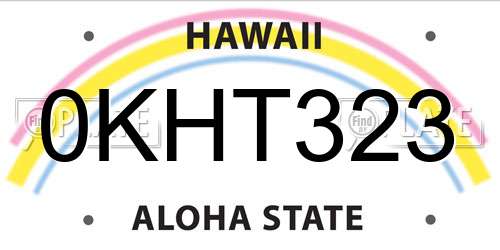 0KHT323 Hawaii License Plate