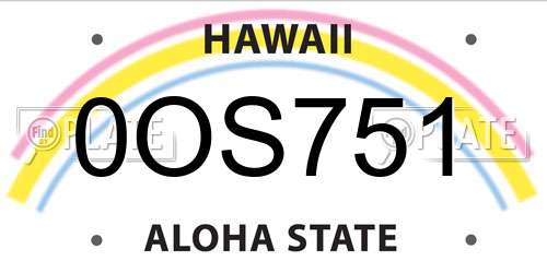 0OS751 Hawaii License Plate