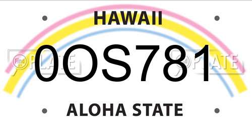 0OS781 Hawaii License Plate