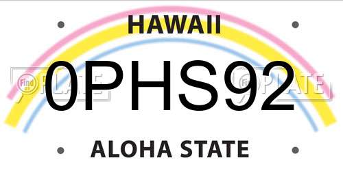 0PHS92 Hawaii License Plate