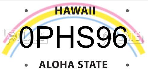 0PHS96 Hawaii License Plate