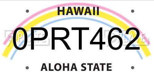 0PRT462 Hawaii License Plate