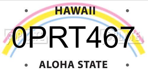 0PRT467 Hawaii License Plate